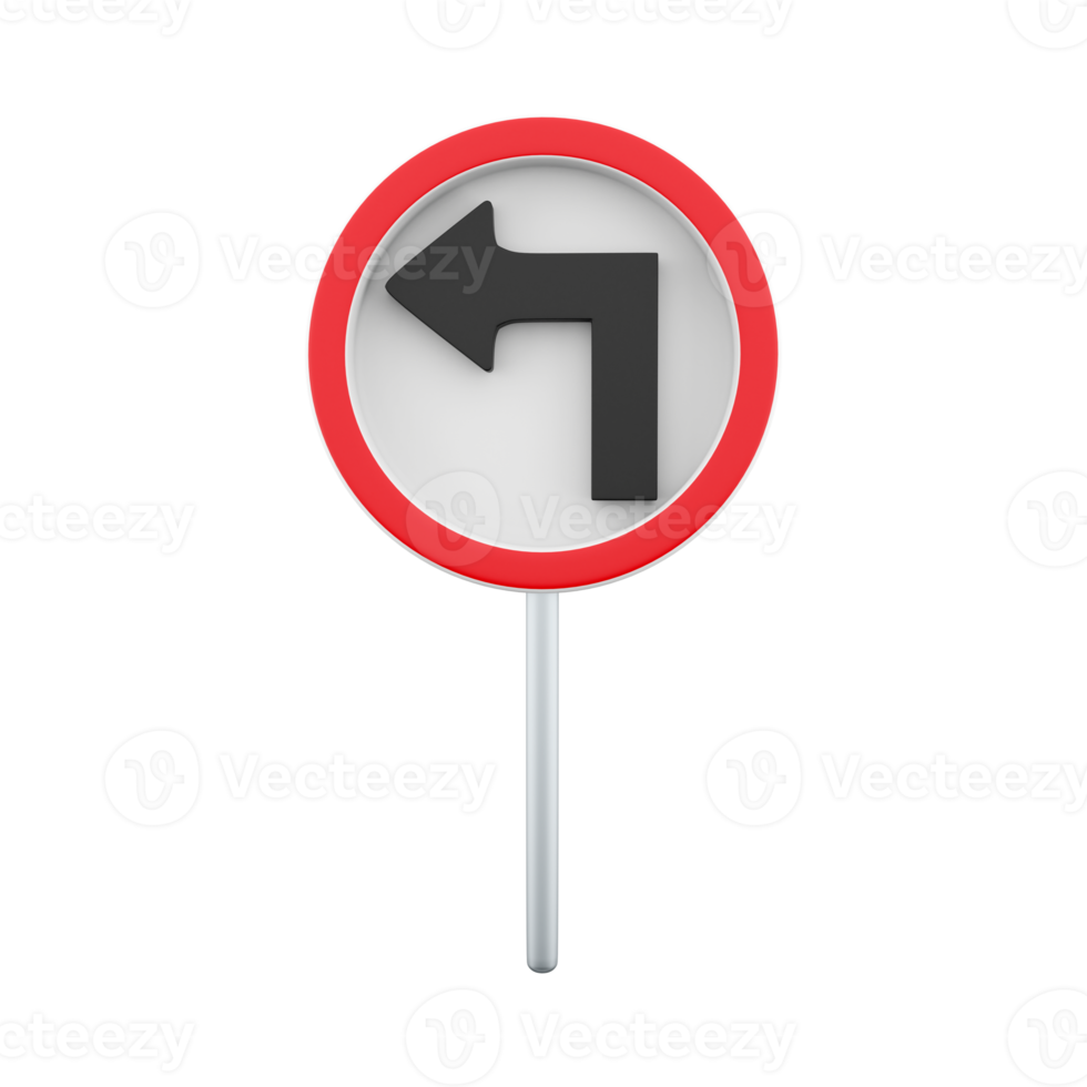 3d render Traffic Sign, Turn left ahead sign on white background. 3d rendering Turn left ahead sign, cartoon icon. png