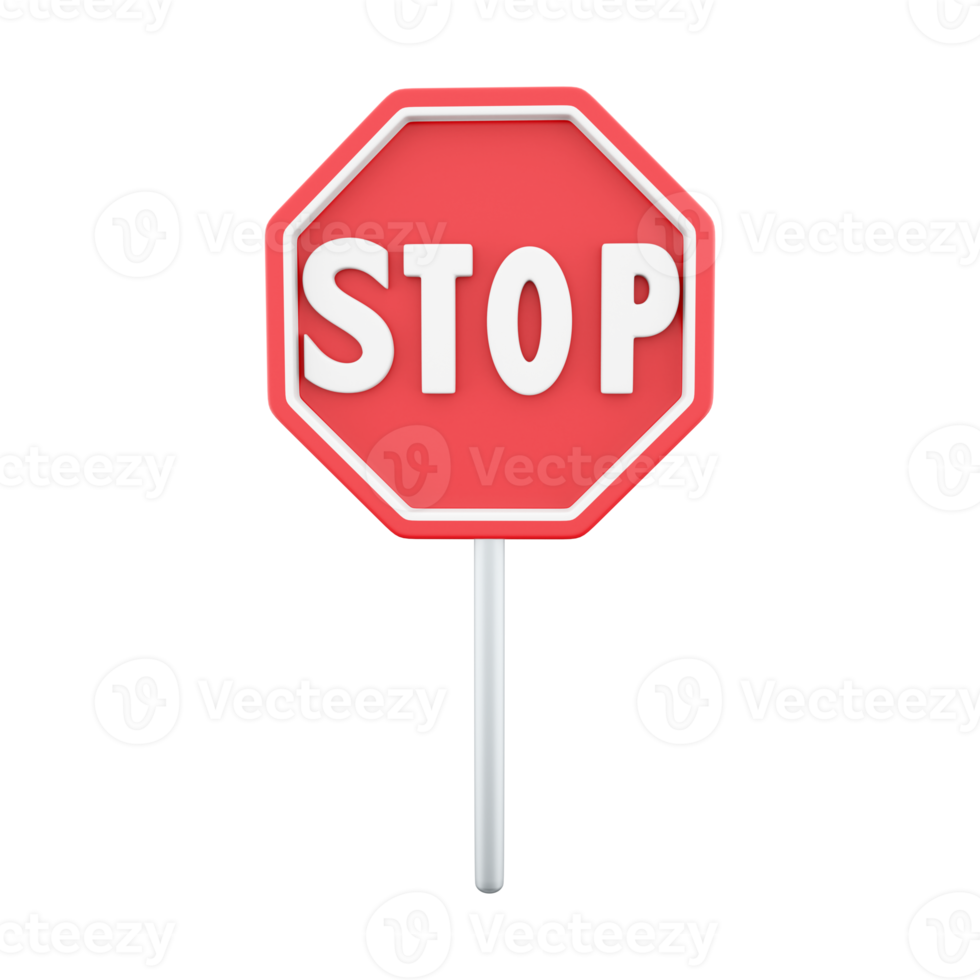 3d render red stop sign. The concept of warning. 3D render stop sign cartoon icon. png