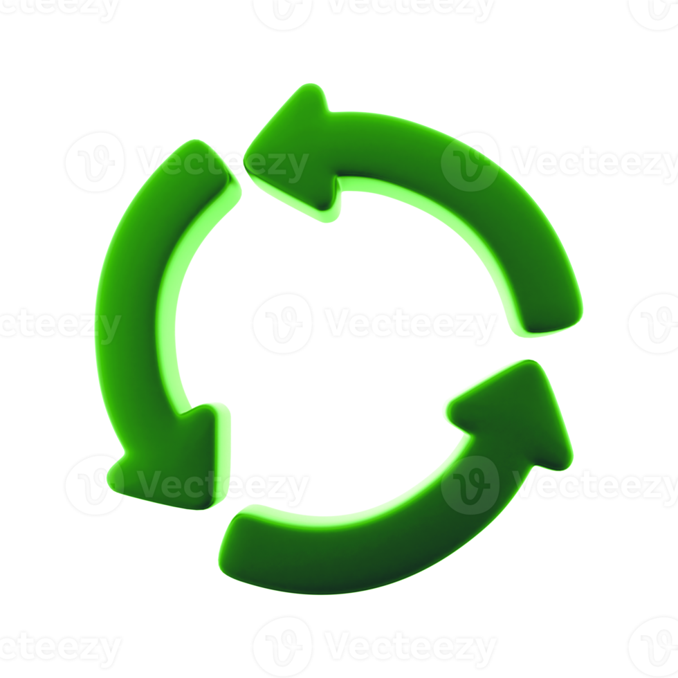 3d geven pijlen in beweging in groen cirkel. 3d geven cirkel pijl icoon Aan wit achtergrond. png