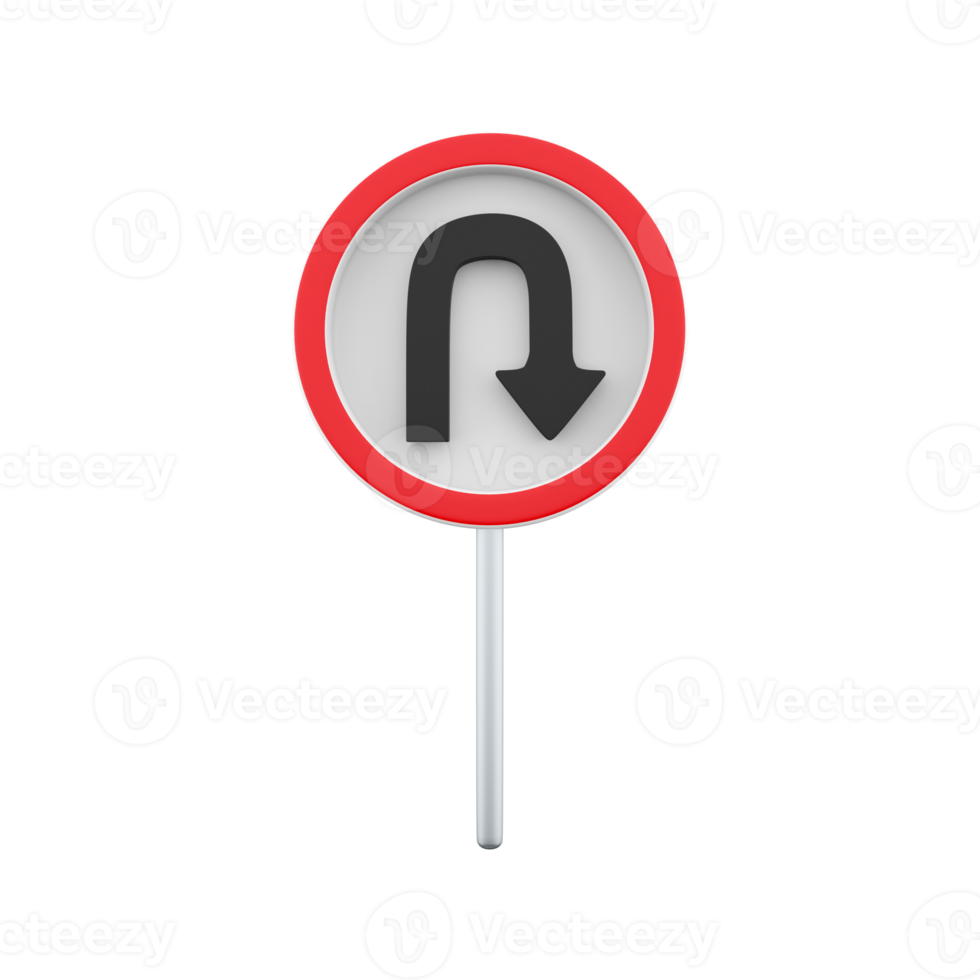 3d render Prohibition Sign U-turn. 3d rendering Prohibition Sign U-turn cartoon icon. png