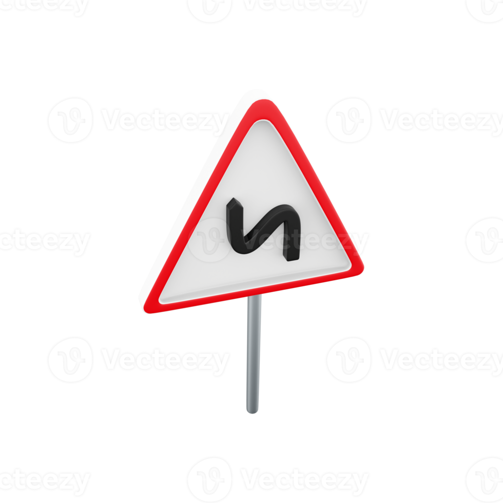 3d render road sign, left reverse bend. 3d rendering road sign left reverse bend cartoon icon. png