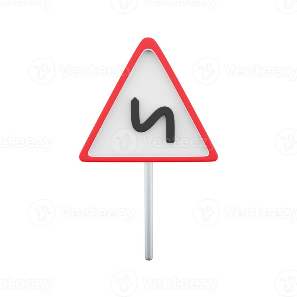 3d render road sign, left reverse bend. 3d rendering road sign left reverse bend cartoon icon. png