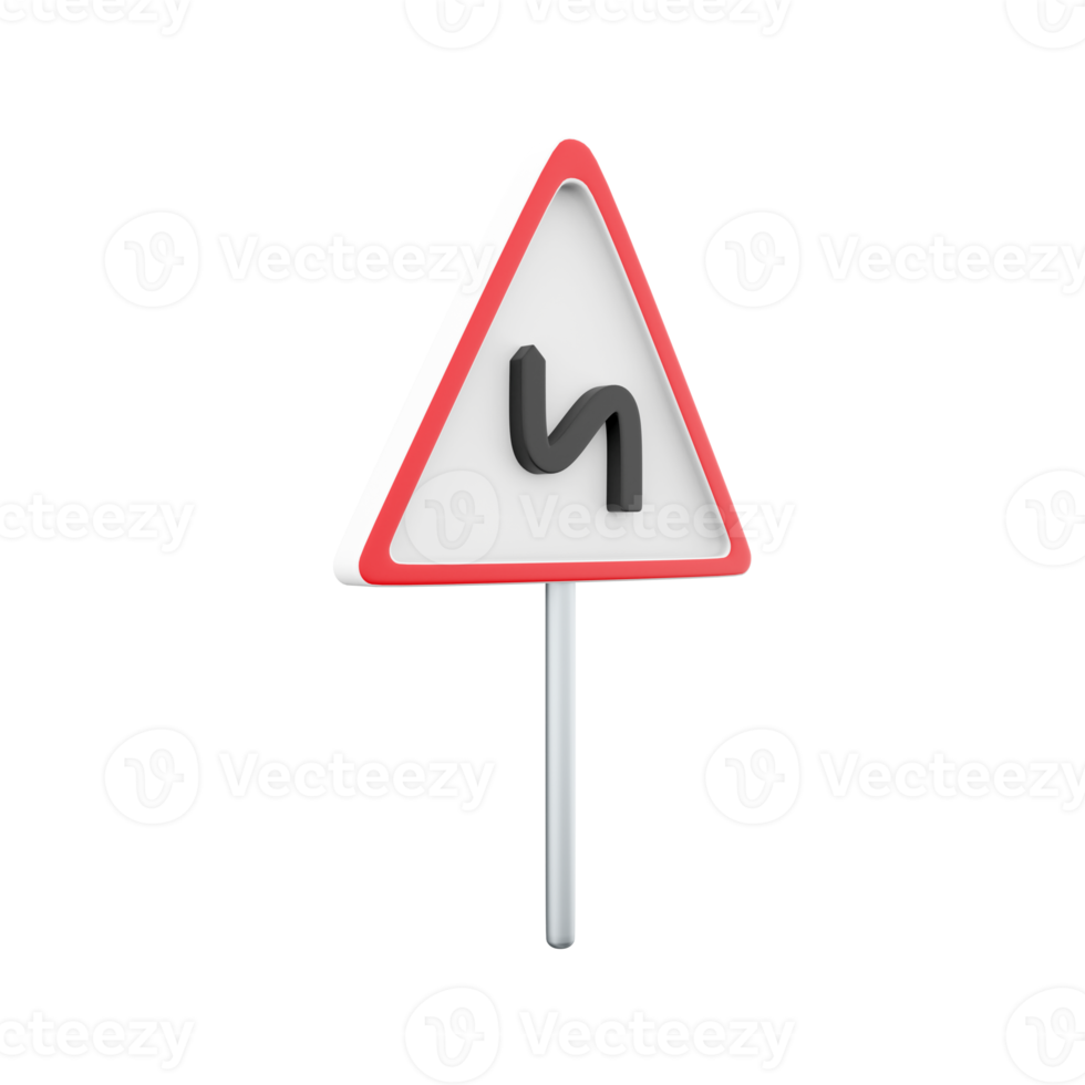 3d render road sign, left reverse bend. 3d rendering road sign left reverse bend cartoon icon. png