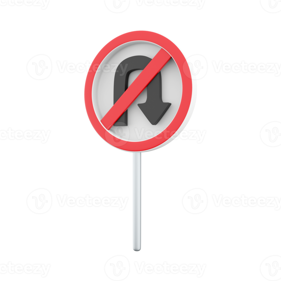 3d render Label No U-turn. 3d rendering Sticker No U-turn cartoon icon. png