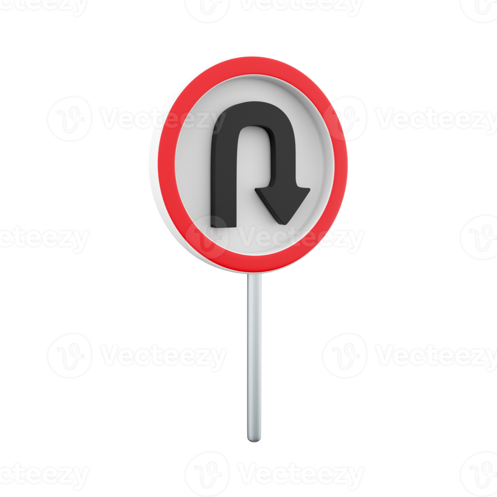 3d render Prohibition Sign U-turn. 3d rendering Prohibition Sign U-turn cartoon icon. png
