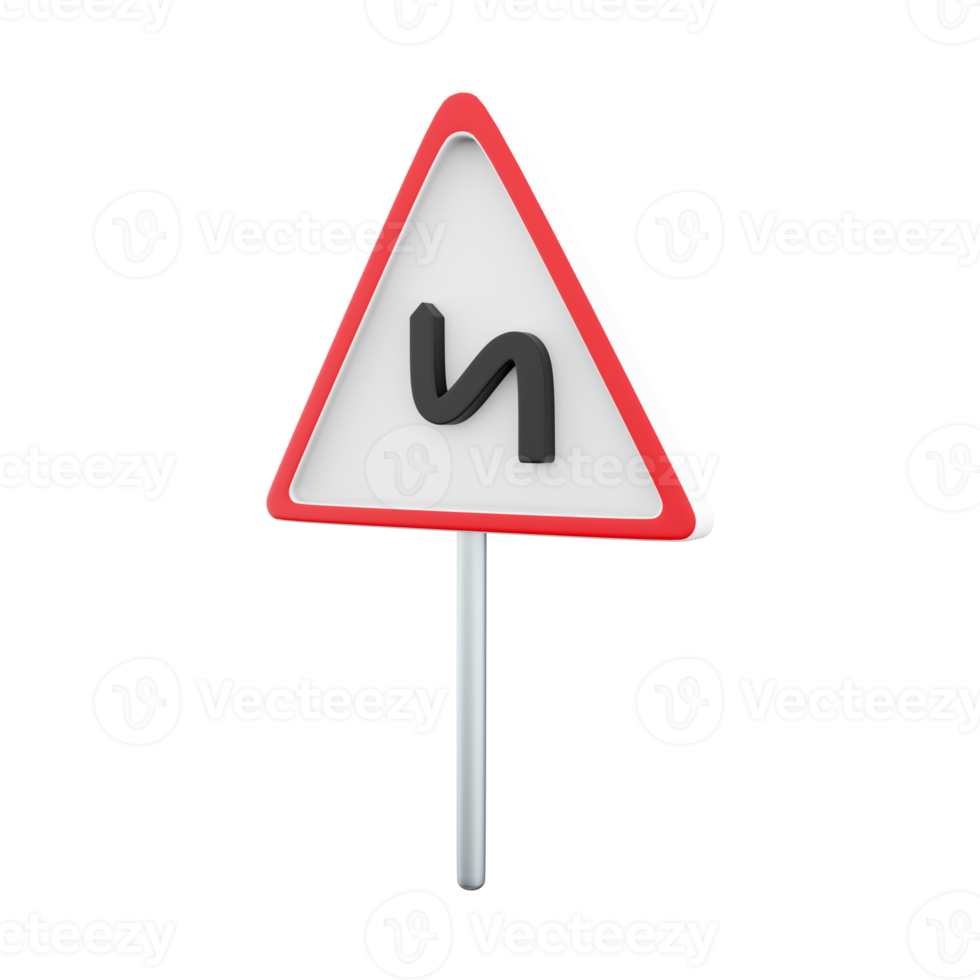 3d render road sign, left reverse bend. 3d rendering road sign left reverse bend cartoon icon. png
