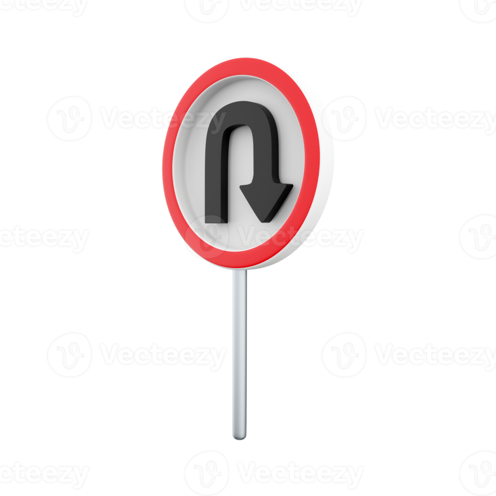 3d render Prohibition Sign U-turn. 3d rendering Prohibition Sign U-turn cartoon icon. png