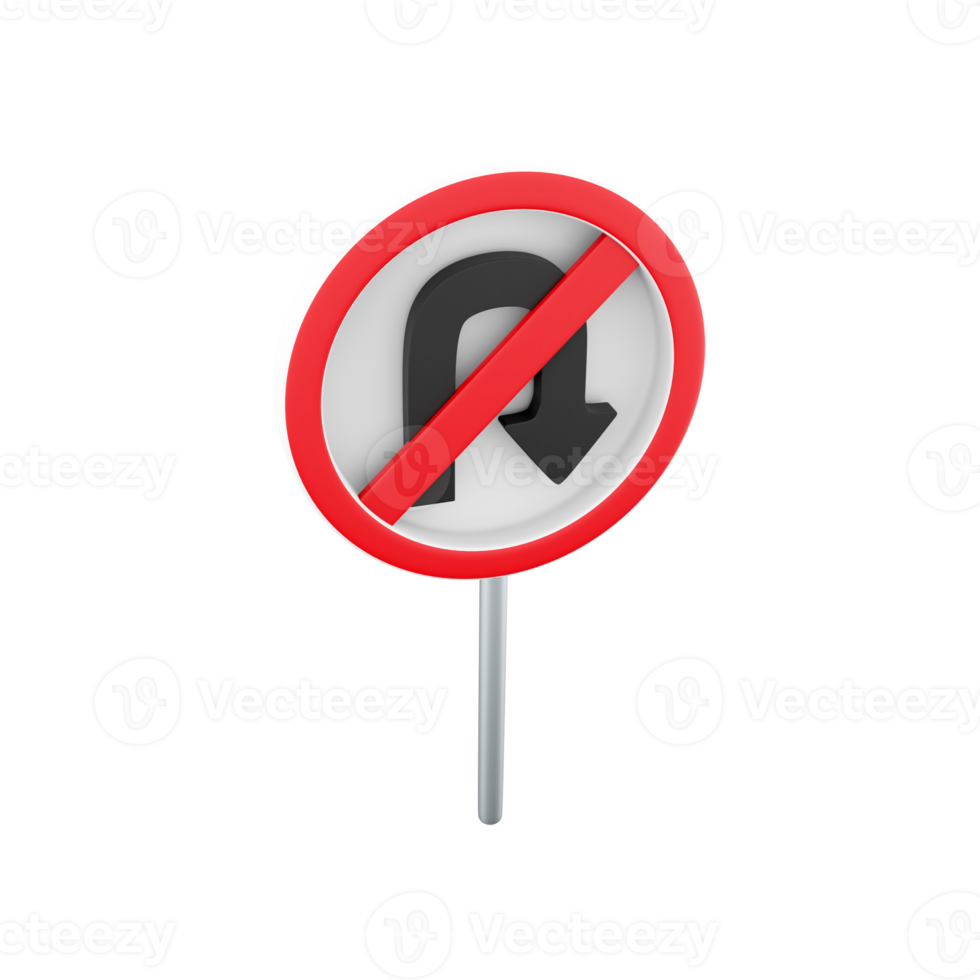 3d render Label No U-turn. 3d rendering Sticker No U-turn cartoon icon. png