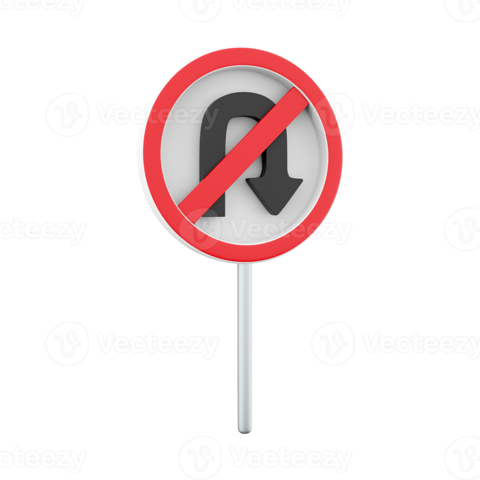 3d render Label No U-turn. 3d rendering Sticker No U-turn cartoon icon. png