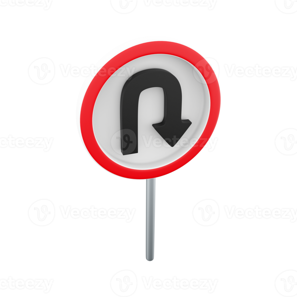 3d render Prohibition Sign U-turn. 3d rendering Prohibition Sign U-turn cartoon icon. png