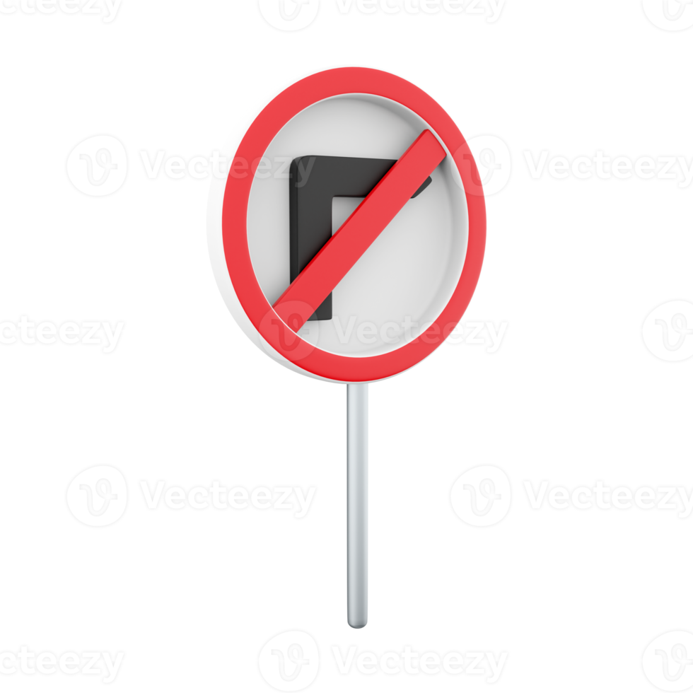 3d rendering Road sign icon, Road rules icon, No right turn. 3D rendering No right turn symbol cartoon icon. png