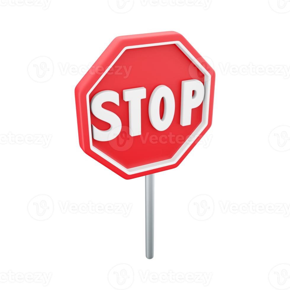 3d render red stop sign. The concept of warning. 3D render stop sign cartoon icon. png