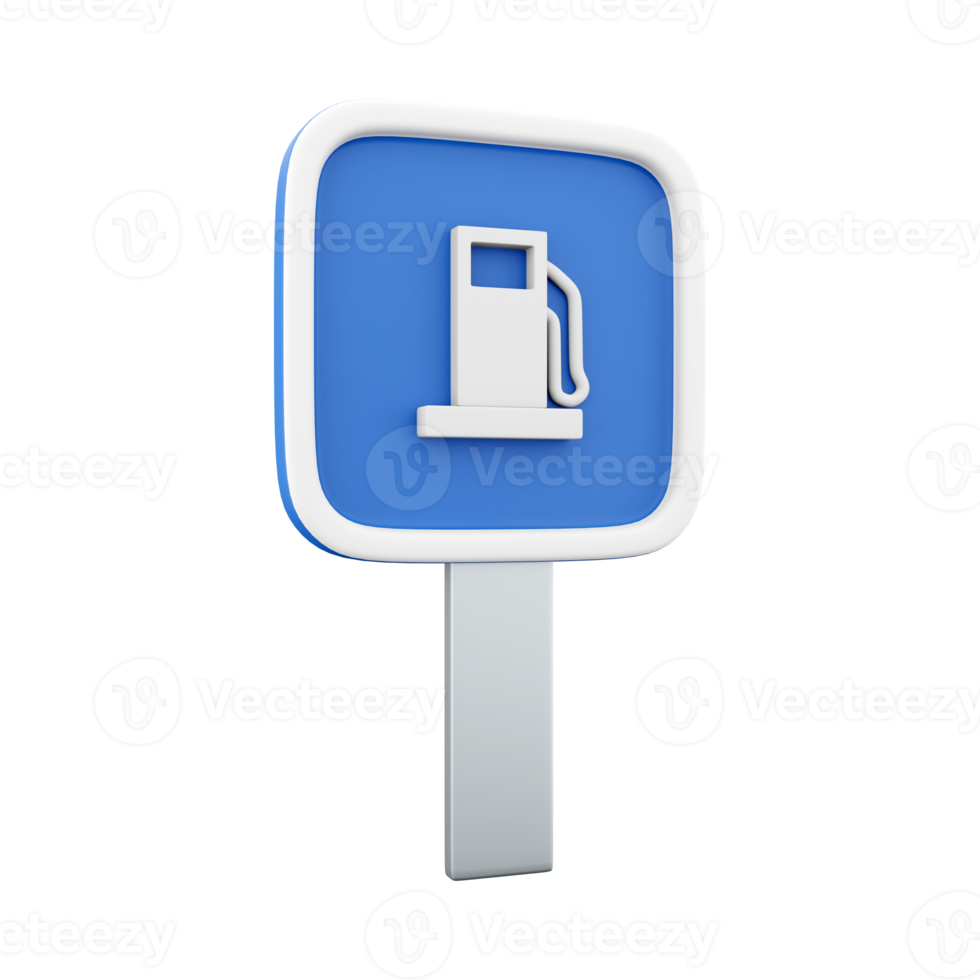 3d rendre carburant panneaux le long de le chemin.3d le rendu carburant signe dessin animé icône. png