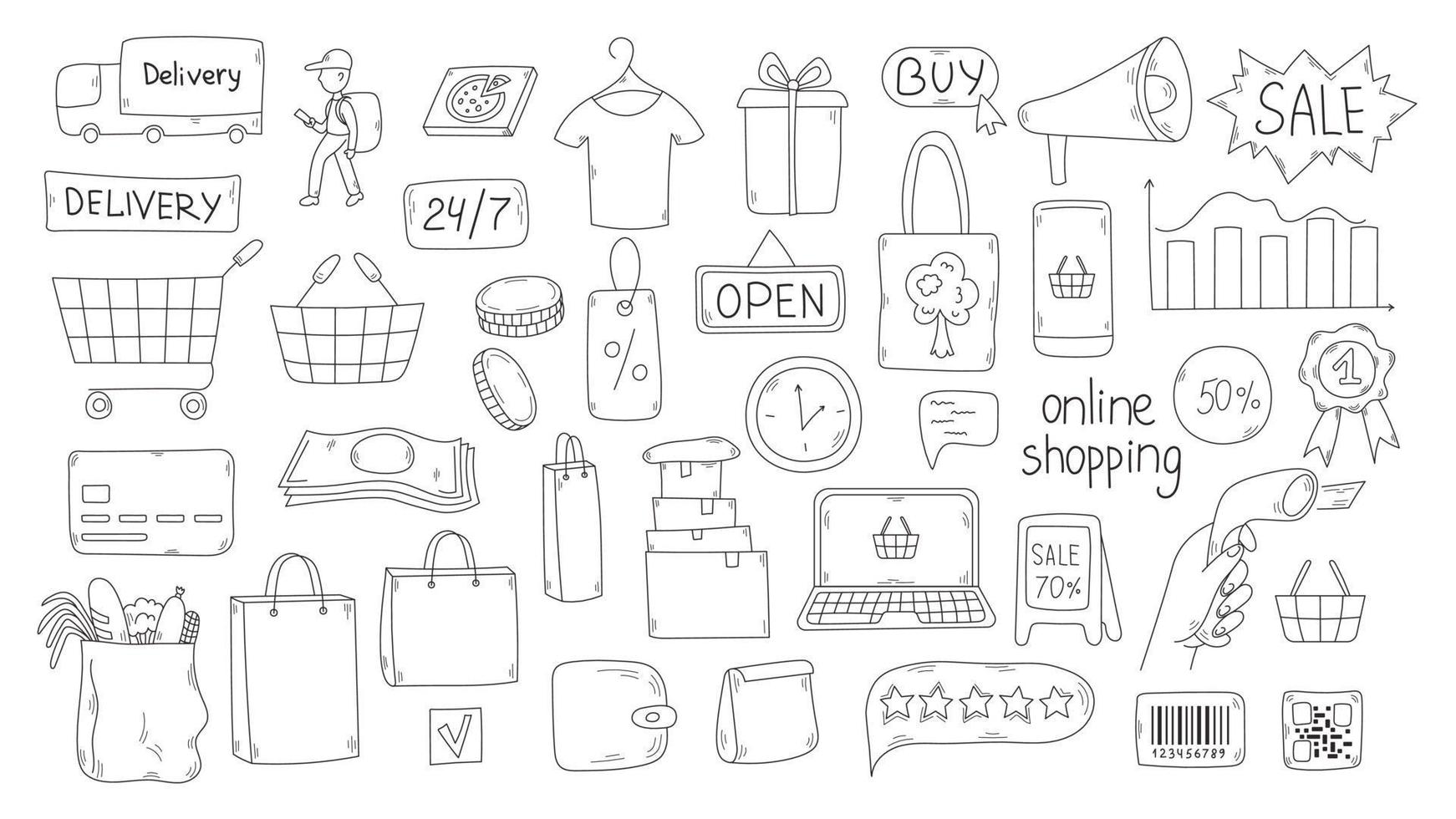 Shopping doodle elements set vector