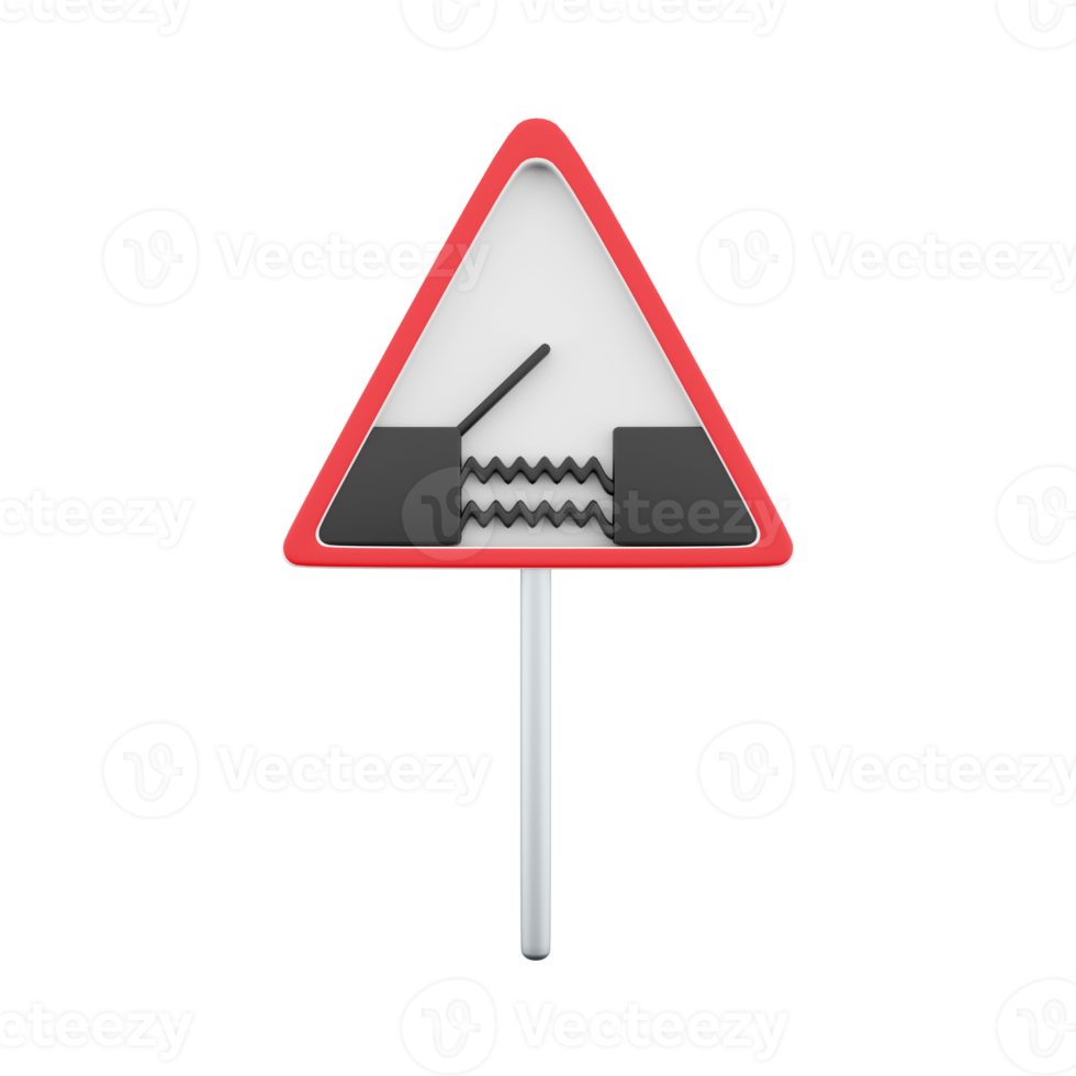 3D render graphic of a uk swing bridge road sign. It consists of a depiction of an open bridge positioned above water contained within a red triangle. png