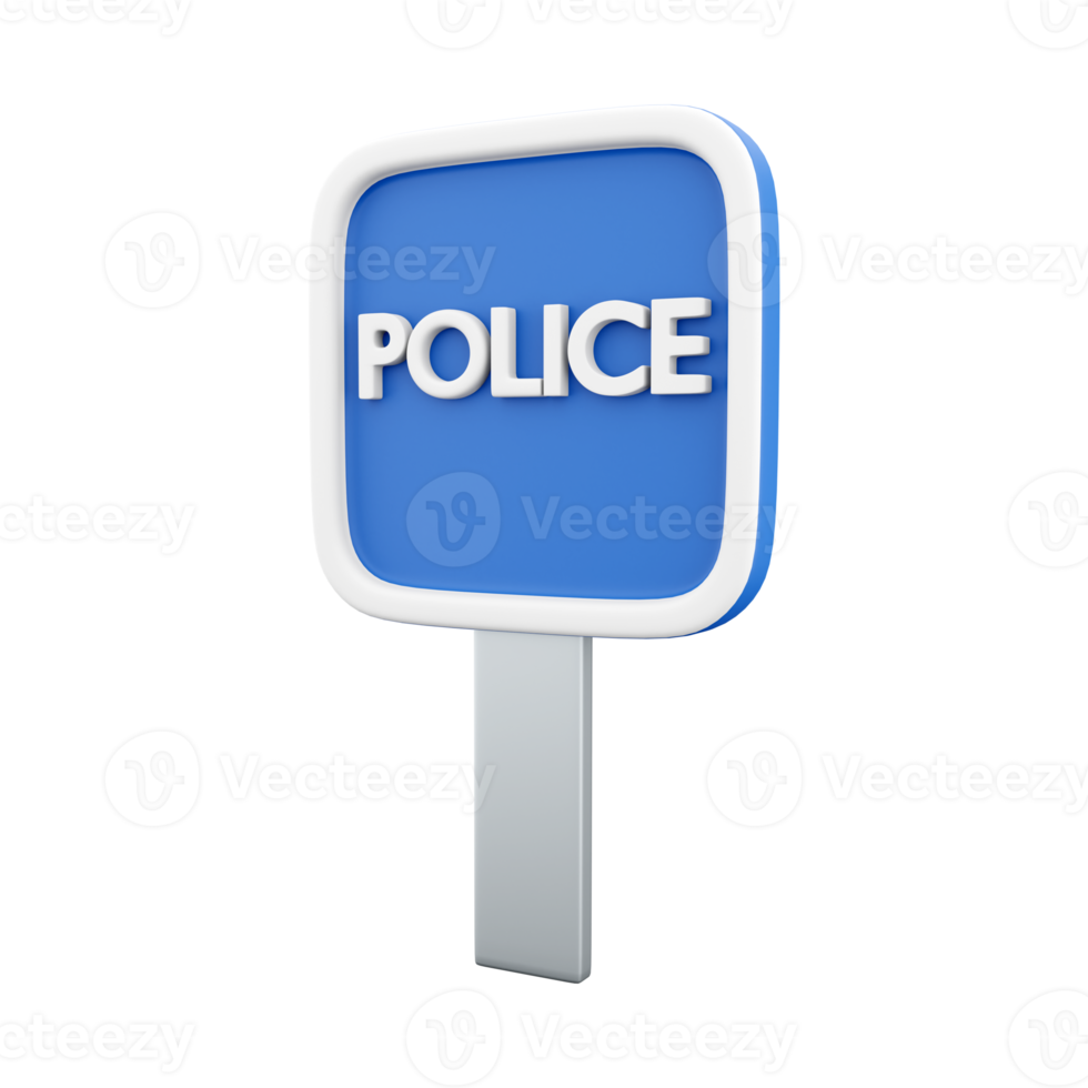 3D render Police road sign isolated on transparent background illustration. 3D render Police road sign isolated icon on white. png