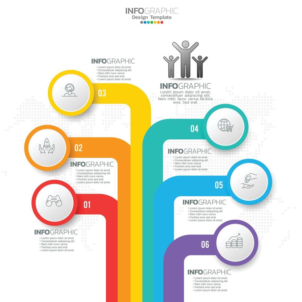 Infographic with 6 steps, options, parts, steps or processes. vector
