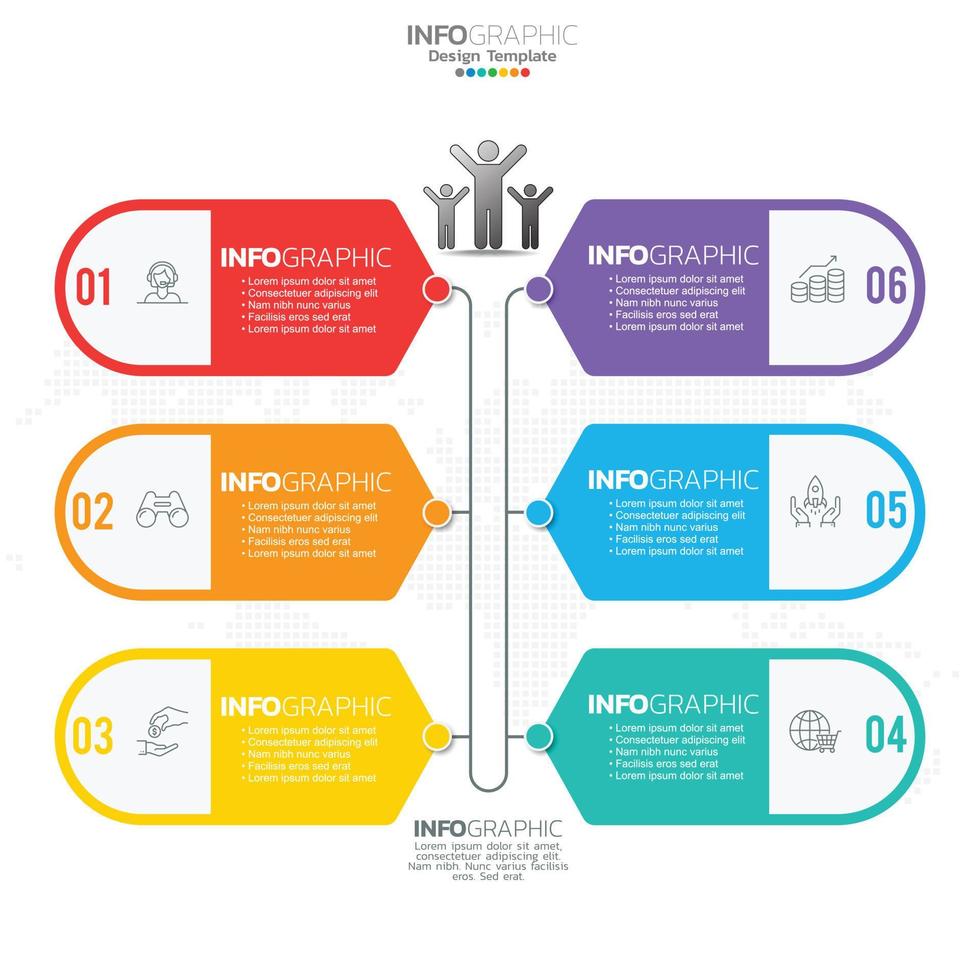 Infographic with 6 steps, options, parts, steps or processes. vector