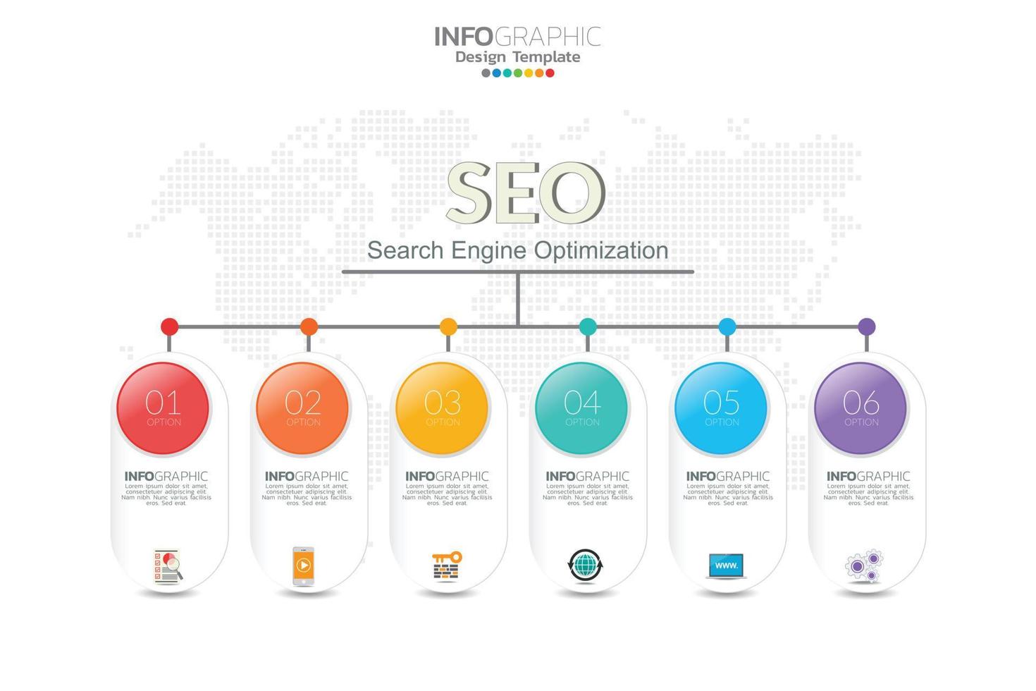 infografia modelo seo mejoramiento. seo digital márketing concepto con gráfico y iconos vector