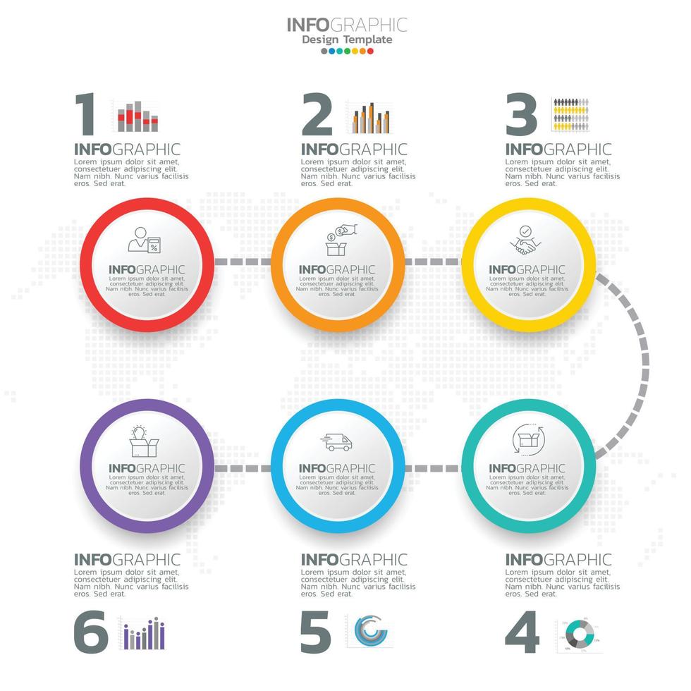 Infographic with 6 steps, options, parts, steps or processes. vector