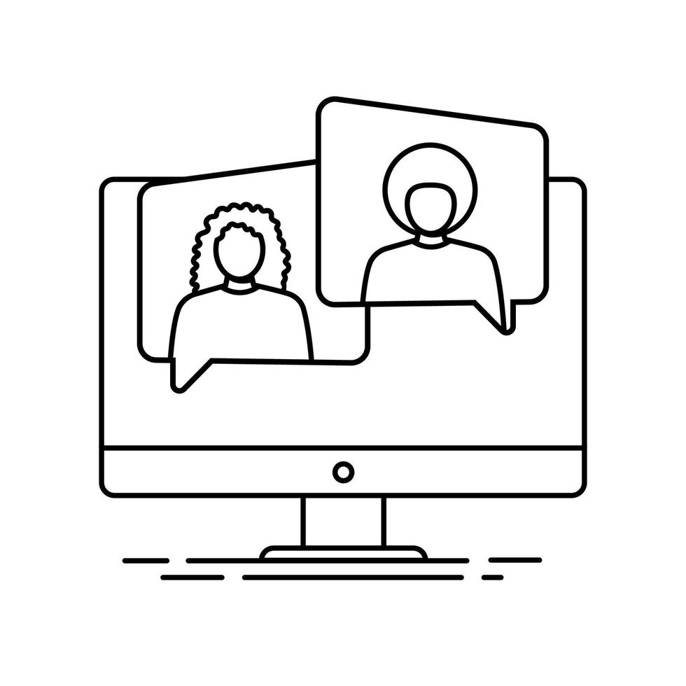 Meeting simple icon. Girl and boy talking on video call. Video call application symbol vector