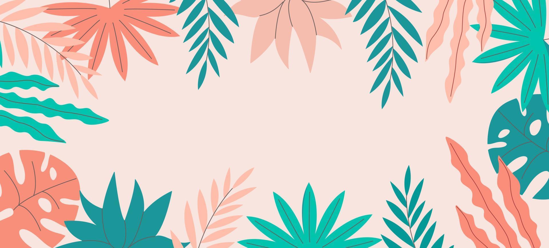 Creative, bright, colorful background with tropical leaves. Summer sale, poster template, greeting card, banner. vector