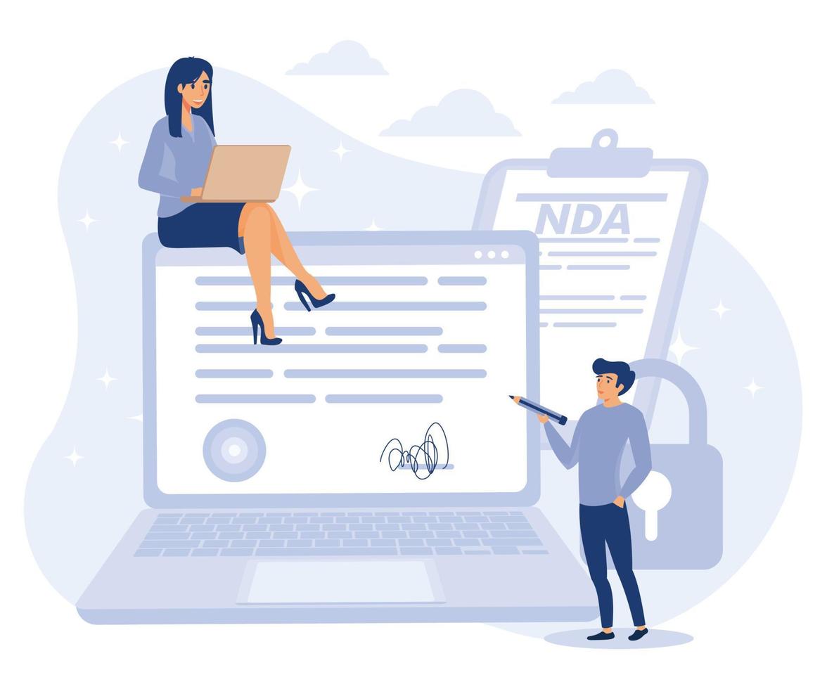 NDA concept.Non disclosure agreement.  Corporate secret protection. Flat vector modern illustration.
