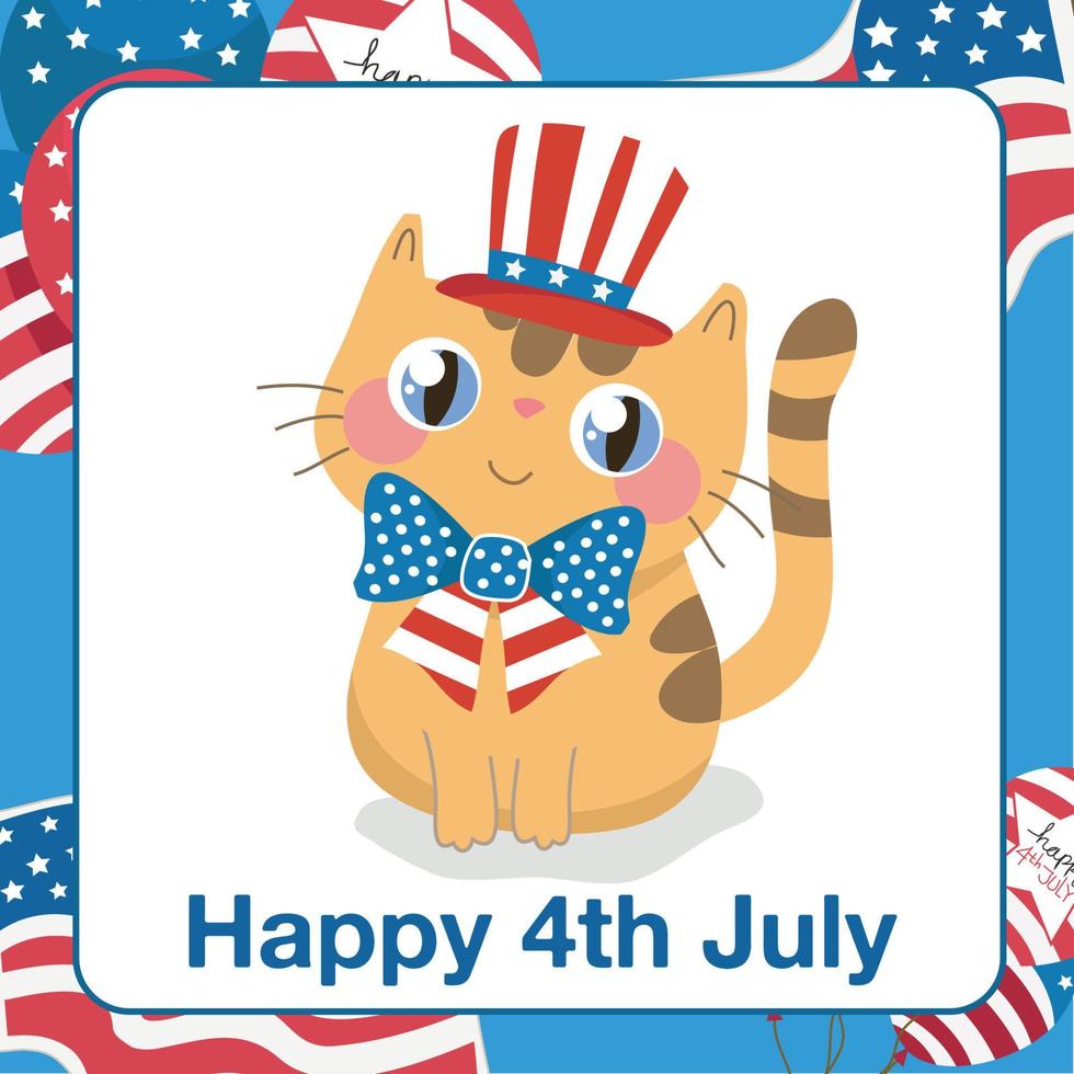 Happy 4th July flashcard. Educational flashcard collection for kid. Ready to print. Colorful printable game card. Vector file.