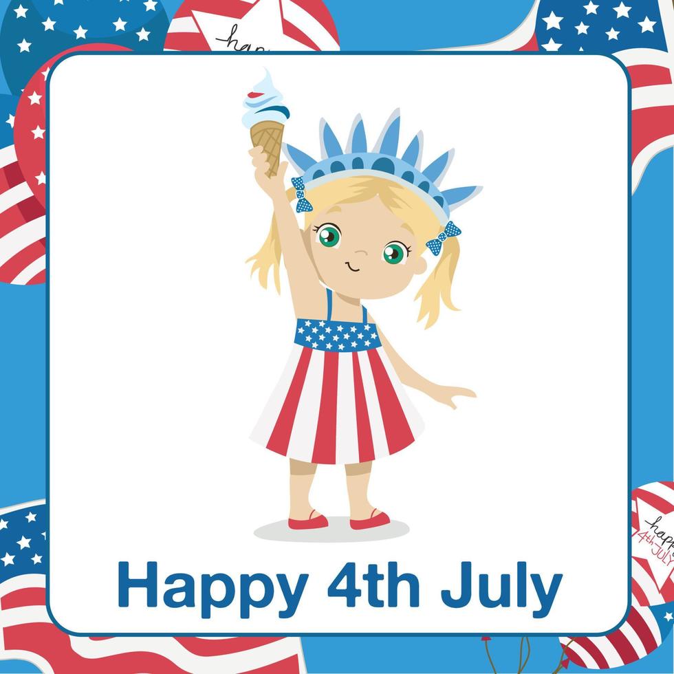 Happy 4th July flashcard. Educational flashcard collection for kid. Ready to print. Colorful printable game card. Vector file.