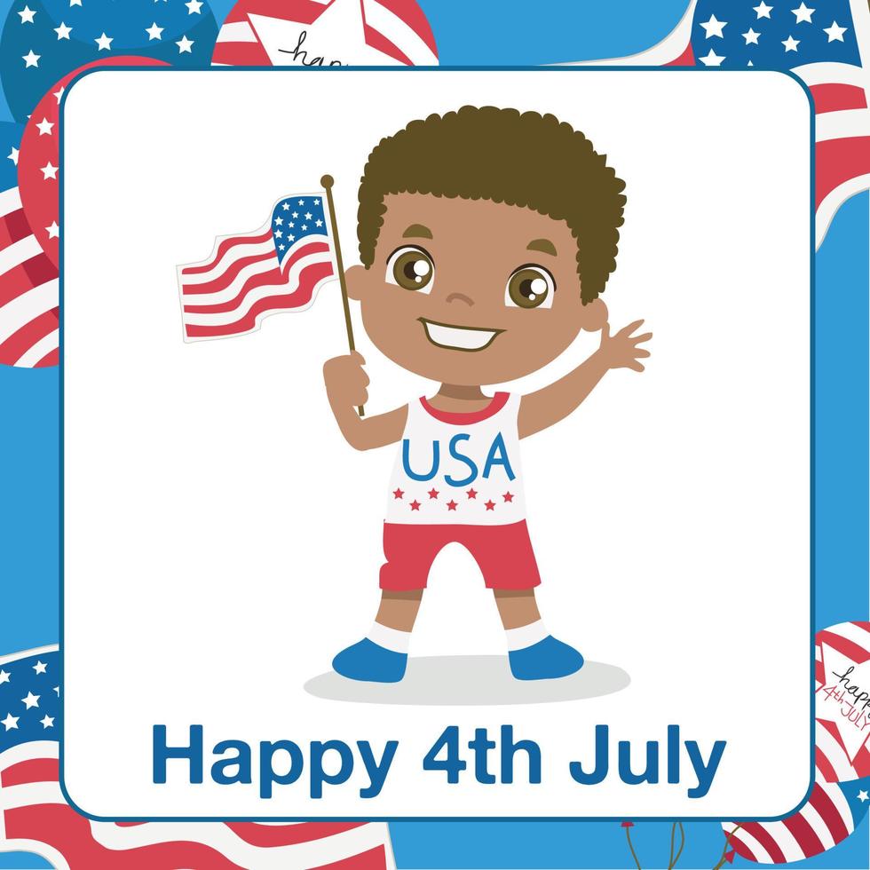 Happy 4th July flashcard. Educational flashcard collection for kid. Ready to print. Colorful printable game card. Vector file.