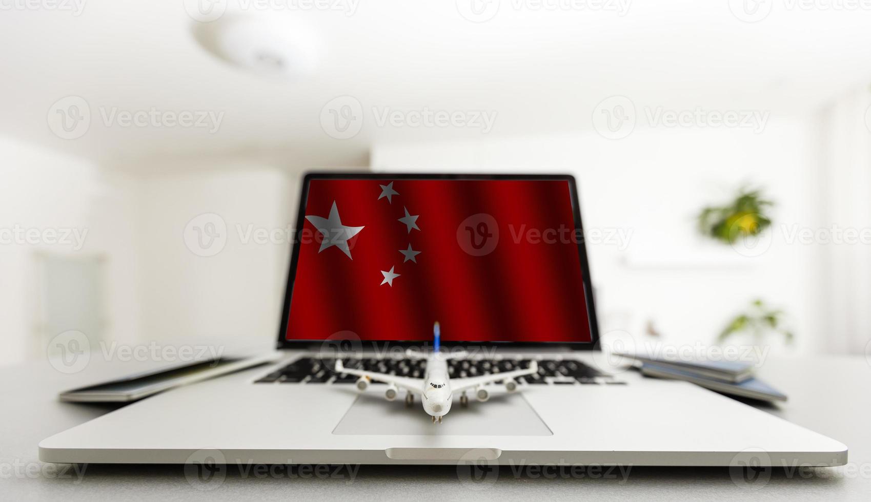 virus, computer with digital China flag background photo