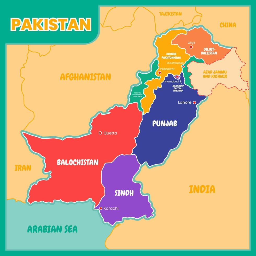 Pakistán vistoso mapa con contorno vector