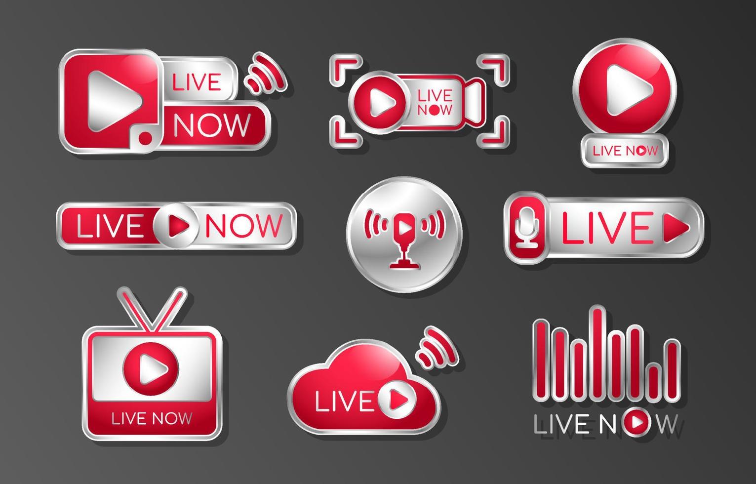 Live Streaming Badges Set Collection vector