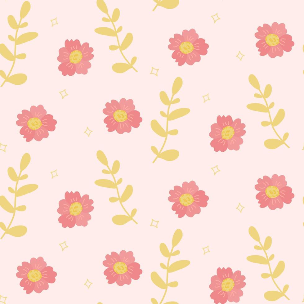 Seamless pattern of flowers and leaves. A plant in a flat style. Vector background.