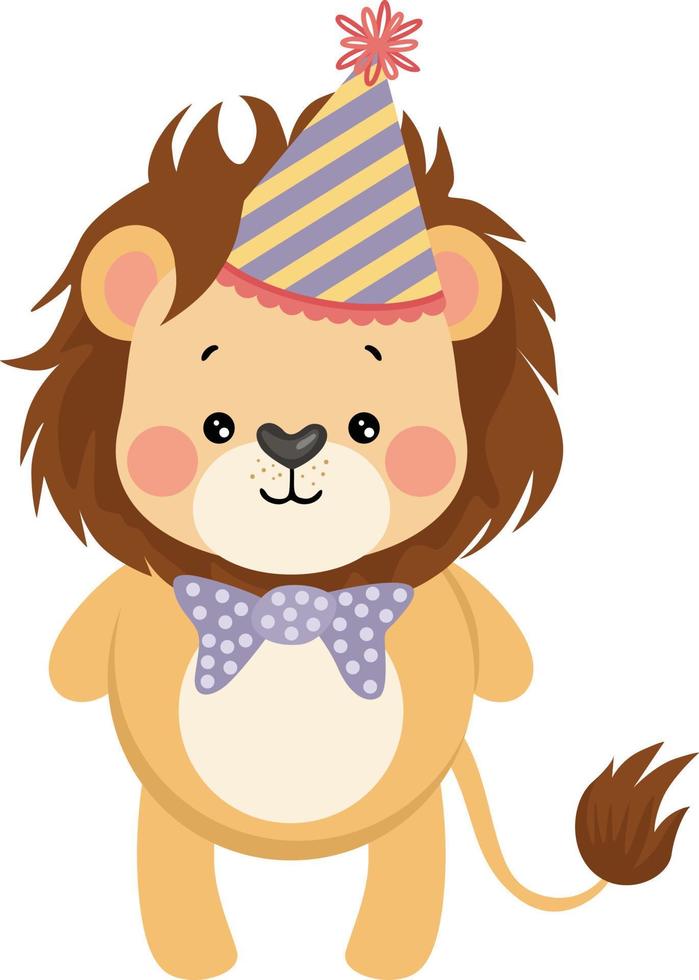 contento cumpleaños linda león con sombrero vector