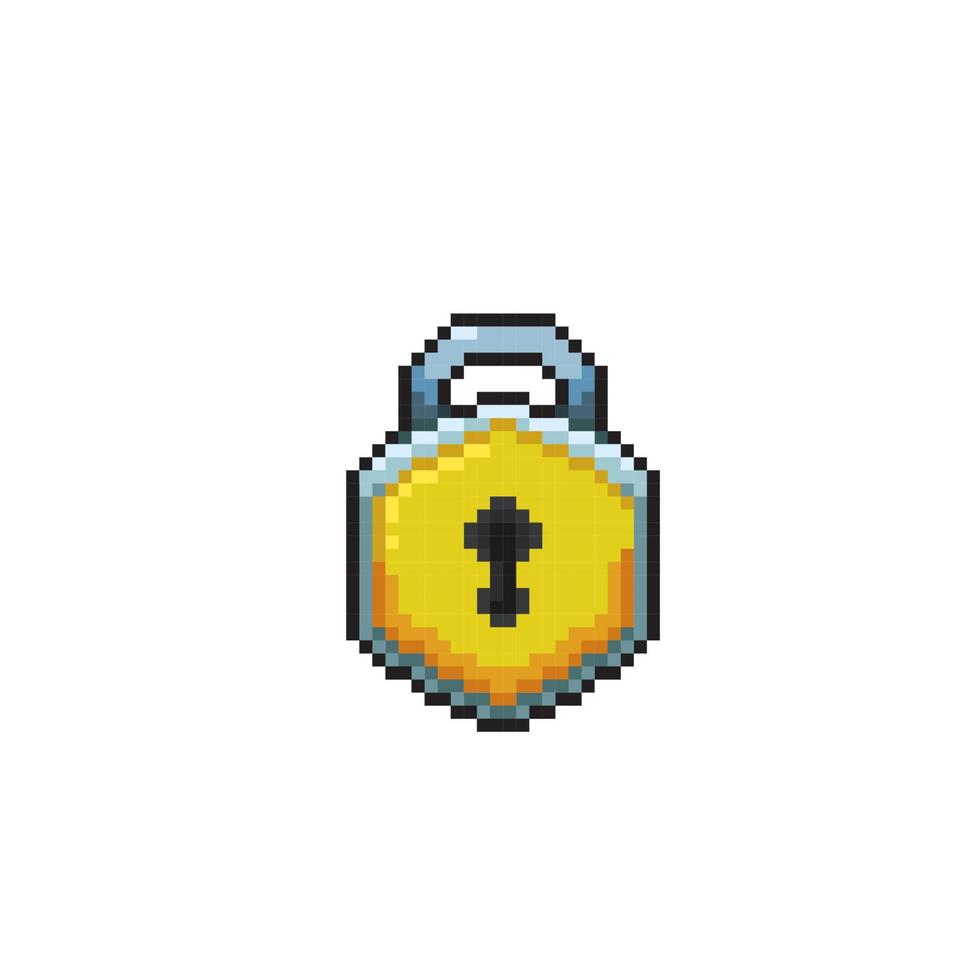 padlock with hexagonal shape in pixel art style vector