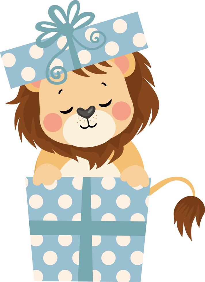 Surprise happy birthday with cute lion coming out of a gift box vector