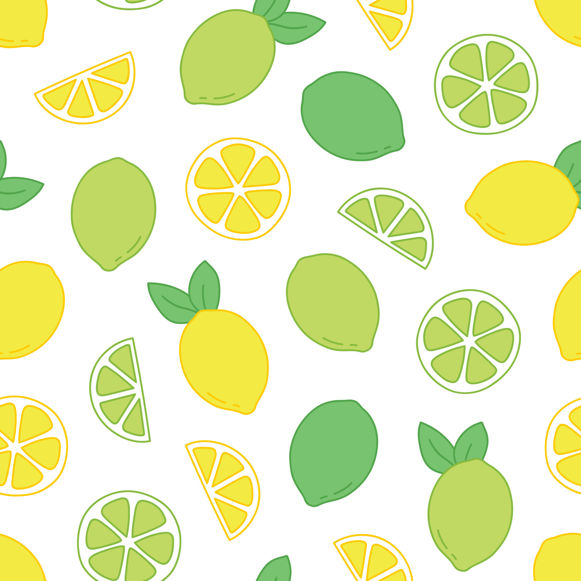 Green and yellow citrus seamless pattern of lime and lemon on