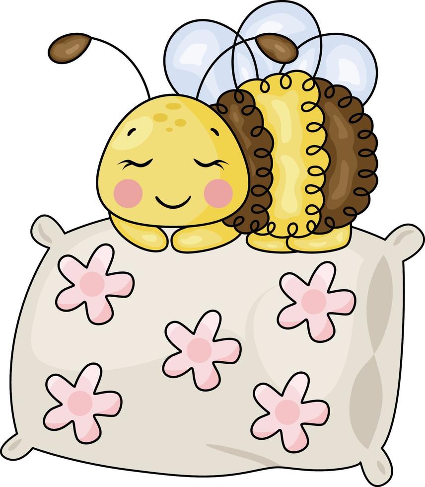Funny bee sleeping on top of spring pillow vector