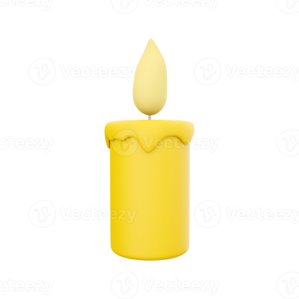 3D rendering of a burning yellow wax candle. Burning yellow candle 3D rendering, icon. png