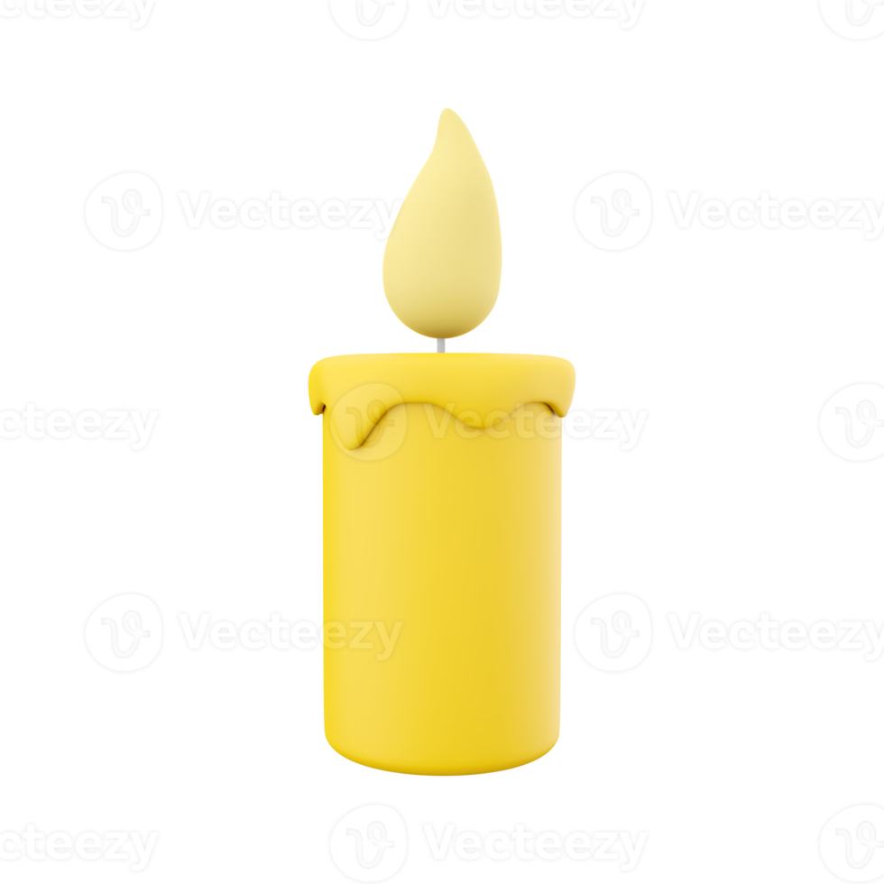 3D rendering of a burning yellow wax candle. Burning yellow candle 3D rendering, icon. png