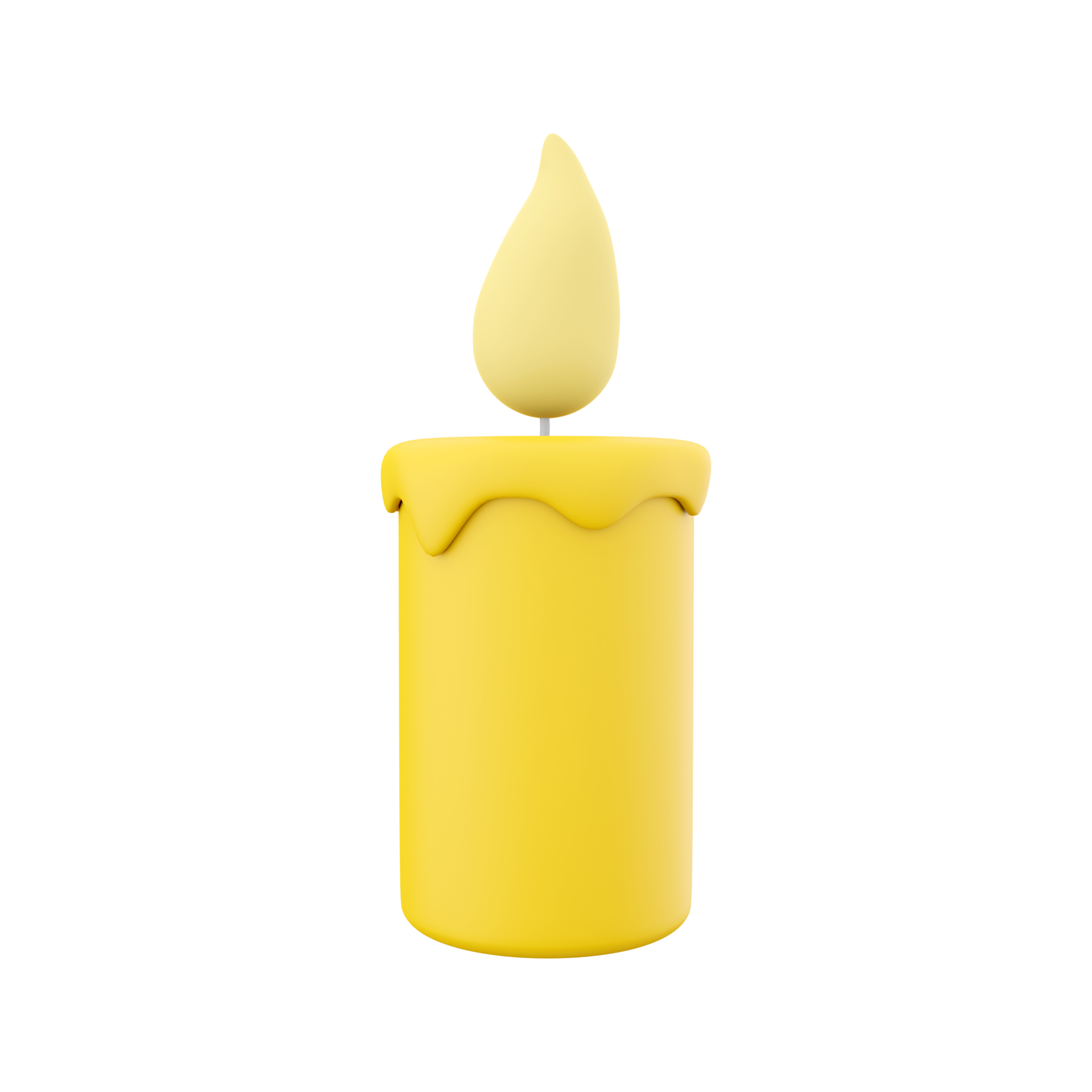 3D rendering of a burning yellow wax candle. Burning yellow candle 3D