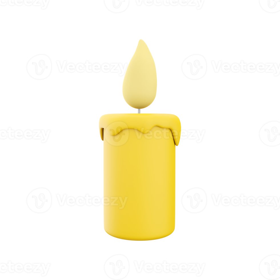 3D rendering of a burning yellow wax candle. Burning yellow candle 3D rendering, icon. png