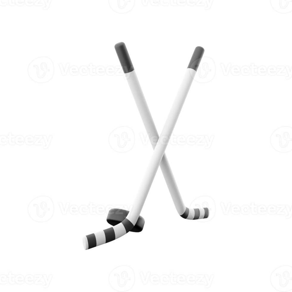 3D rendering 3D rendering illustration of crossed hockey sticks and puck. Winter sports team championship concept. 3D cross hockey sticks and puck icon. png
