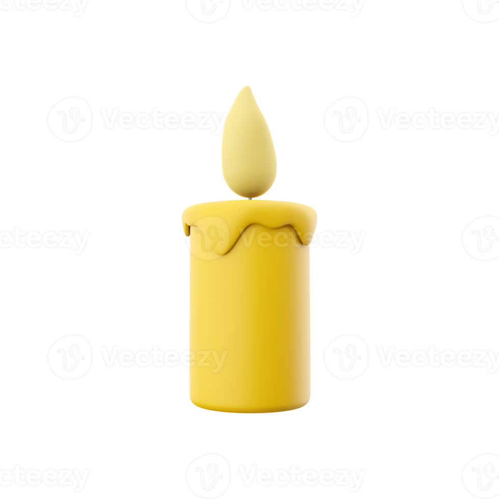 3D rendering of a burning yellow wax candle. Burning yellow candle 3D rendering, icon. png