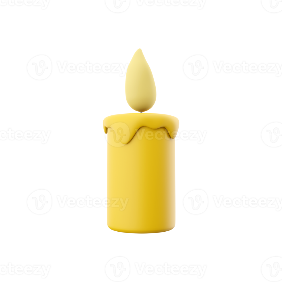 3D rendering of a burning yellow wax candle. Burning yellow candle 3D