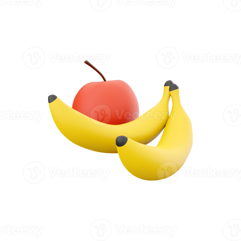 3d render Fruit on a white background. Organic apple and banana. 3d render apple and banana, icon. png