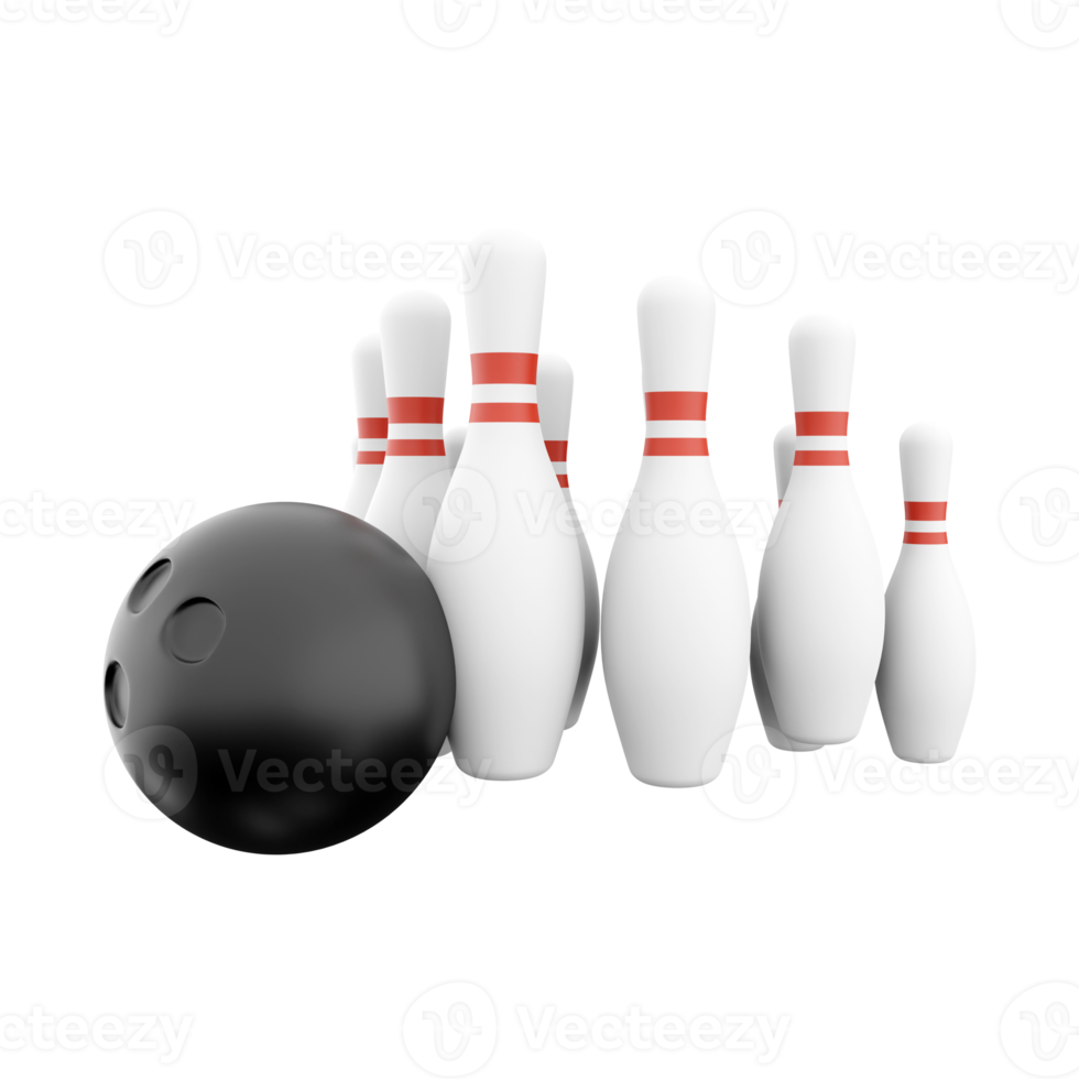 3d render bowling, white skittles. 3d render leisure game. 3d render bowling icon. png