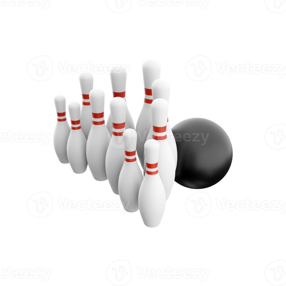 3d render bowling, white skittles. 3d render leisure game. 3d render bowling icon. png