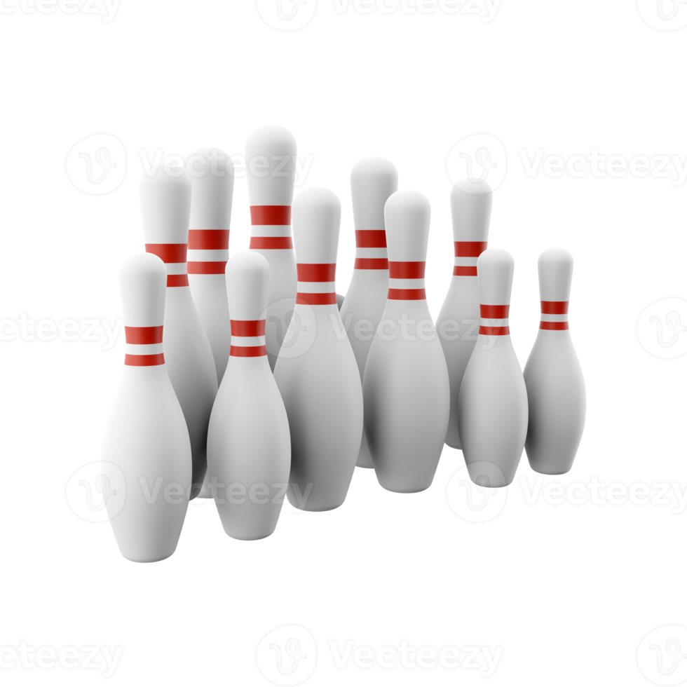 3d render bowling, white skittles. 3d render leisure game. 3d render bowling icon. png